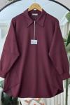 Yaka fermuarlı Oysh Tunik Bordo BK9015