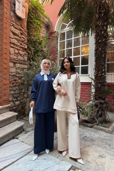 Yaka fermuarlı   Takım Bej YR30549