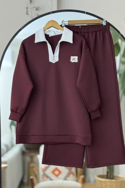 Yaka fermuarlı   Takım Bordo YR30549