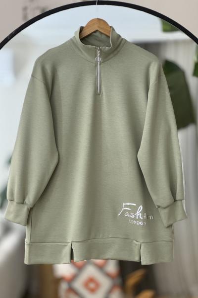 Yaka fermuarlı Oysh tunik yeşil TCN40118