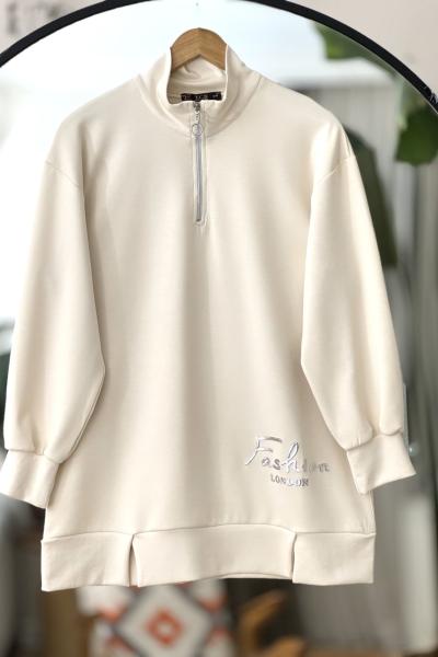 Yaka fermuarlı Oysh tunik Bej TCN40118