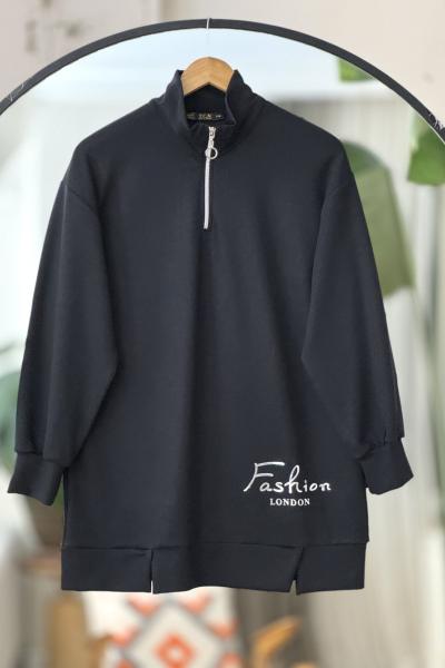 Yaka fermuarlı Oysh tunik Siyah TCN40118