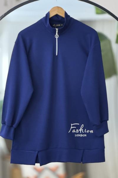 Yaka fermuarlı Oysh tunik Lacivert TCN40118