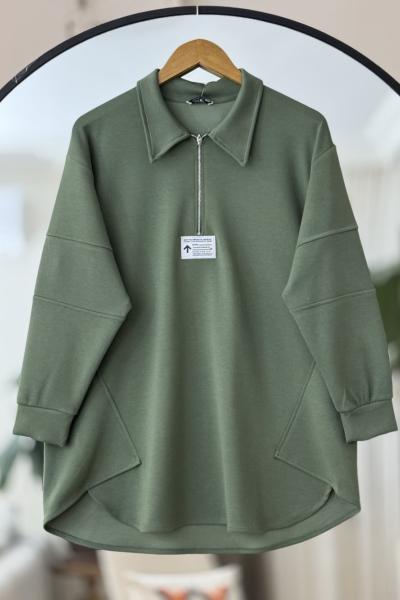 Yaka fermuarlı Oysh Tunik Yeşil BK9015