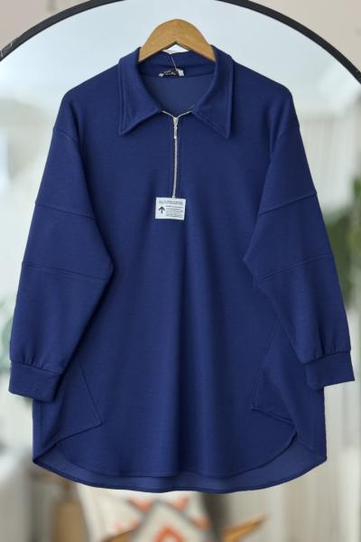 Yaka fermuarlı Oysh Tunik Lacivert BK9015