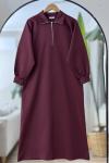 Yaka fermuarlı kuşaklı Elbise Bordo BK9520