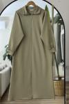 Yaka fermuarlı kuşaklı Elbise Yeşil  BK9520
