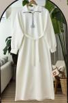 Yaka fermuarlı kuşaklı Elbise Beyaz BK9520