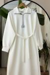 Yaka fermuarlı kuşaklı Elbise Beyaz BK9520