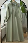 Yaka fermuarlı kol beyaz şeritli Elbise Yeşil  UMS40126