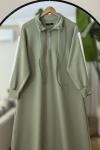 Yaka fermuarlı kol beyaz şeritli Elbise Yeşil  UMS40126