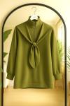 Yaka fermuarlı atkılı Tunik  Yağyeşil BK9531