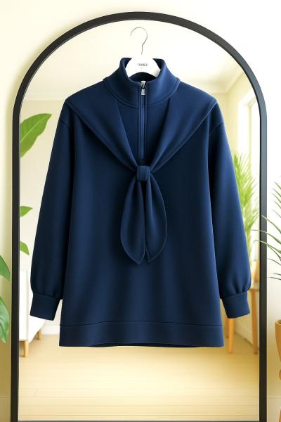 Yaka fermuarlı atkılı Tunik Lacivert BK9531