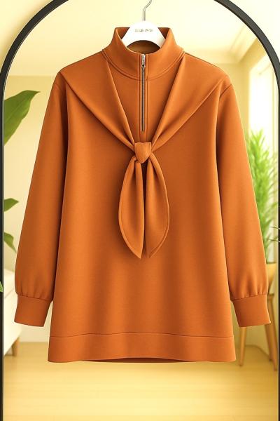 Yaka fermuarlı atkılı Tunik tarçın BK9531