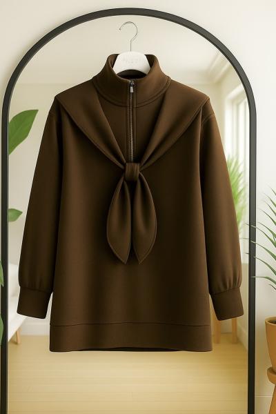 Yaka fermuarlı atkılı Tunik Kahve BK9531