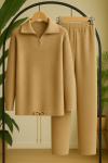 Yaka Fermuarlı Triko Takım Camel  SLT8051