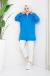 Yaka fermuarlı cepli tunik Mavi SLT30106