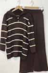 Yaka fermuarlı İnce Çizgili Triko Takım Kahve SLT30168