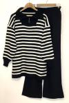 Yaka fermuarlı çizgili triko takım Siyah SLT30179