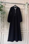 Yaka fermuarlı üçiplik elbise Siyah UMS50123