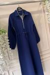 Yaka fermuarlı üçiplik elbise lacivert UMS50123