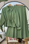 Yaka fermuarlı Bel Bağcıklı Etek Blüz Takım Yeşil SLT30303