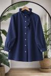 Yaka fırfırlı taş düğmeli tunik lacivert TB8064