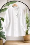Yaka fırfırlı taş düğmeli tunik Beyaz TB8064