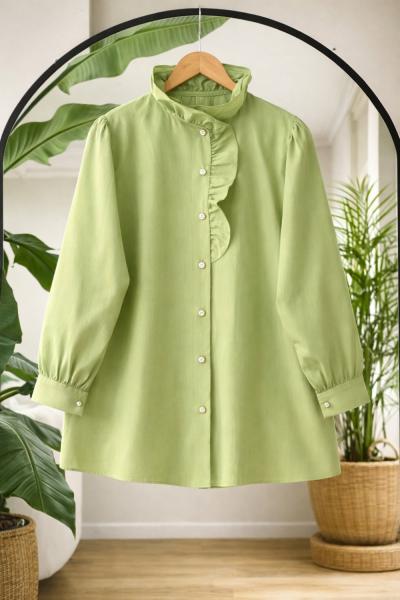 Yaka fırfırlı taş düğmeli tunik Sarı TB8064