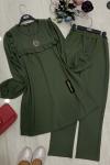 yaka fırfır fitilli Kumaş İkili Takım Yeşil UMS806