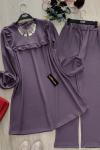 yaka fırfır fitilli Kumaş İkili Takım Lila UMS806