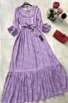 Yaka fırfırlı Pamuklu Viskon elbise Lila UMS1161