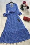 Yaka fırfırlı Pamuklu Viskon elbise mavi UMS1161