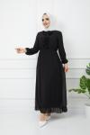 Yaka fırfırlı Şifon Elbise Siyah HBS1175