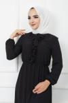 Yaka fırfırlı Şifon Elbise Siyah HBS1175