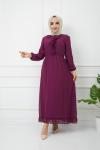 Yaka fırfırlı Şifon Elbise vişne  HBS1175