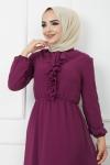 Yaka fırfırlı Şifon Elbise vişne  HBS1175