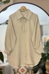 Yaka fırfırlı ve Bağcık Detaylı Tunik Gömlek Bej NEW30299