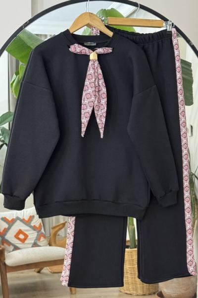 Yaka fularlı  Üçiplik ikili Takım Siyah SL30557