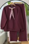 Yaka fularlı  Üçiplik ikili Takım Bordo SL30557