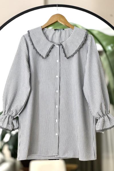 Yaka kol dantel detaylı Tunik Füme NEW6034