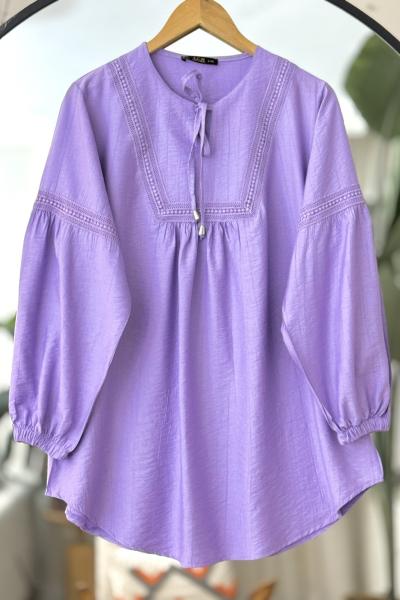 Yaka kol dantel Detaylı Tunik Lila TCN4093