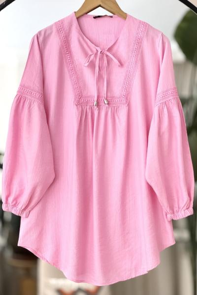 Yaka kol dantel Detaylı Tunik Pembe TCN4093