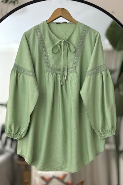 Yaka kol dantel Detaylı Tunik Yeşil TCN4093