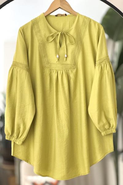 Yaka kol dantel Detaylı Tunik hardalsarısı  TCN4093