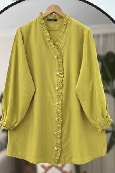 Yaka kol Dantelli tunik yağyeşili TCN40102