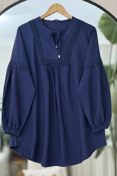 Yaka kol dantel Detaylı Tunik Lacivert TCN4093