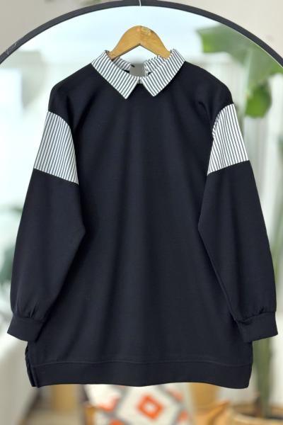 Yaka Kol Gömlek Detaylı Oyso Tunik Siyah DS2049