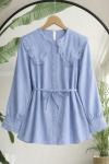 Yaka Kol Manşet Dantelli Gömlek Bebemavi  TB8081