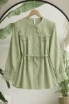 Yaka Kol Manşet Dantelli Gömlek Yeşil TB8081